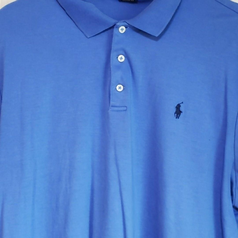Polo Ralph Lauren Polo Shirt Mens L Blue Solid 100% Cotton Classic Fit Knit Top